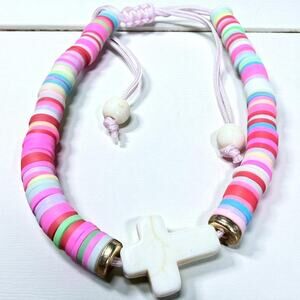 Multicolored  Rubber & White Cross Bracelet